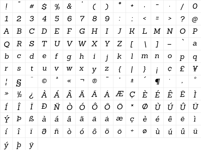 Sanchez Regular Italic  glyph index
