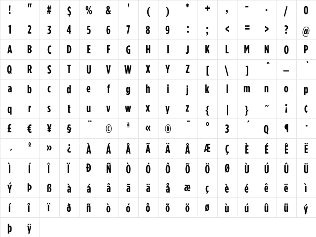 Gotham Condensed Bold  glyph index