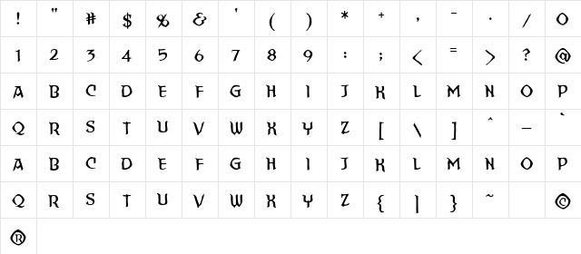 StraightToHell BB Regular  glyph index
