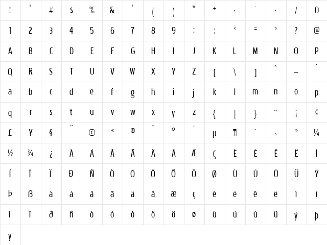 Pakenham Cnd Regular  glyph index