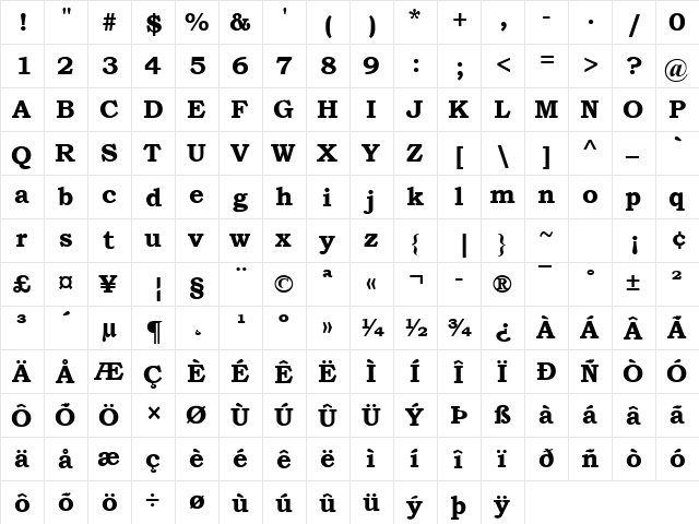 Allman Bros. 1 Regular  glyph index