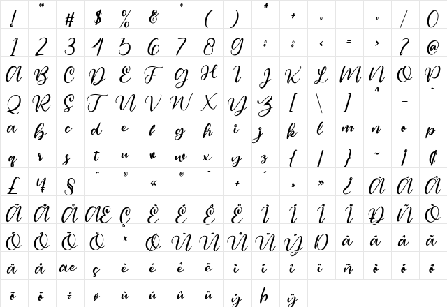 Magelove Regular  glyph index