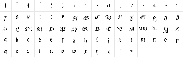 CallifontsE47PostScript Regular  glyph index