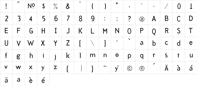 IndustrySans1 Regular  glyph index