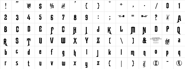Halloween_Argentine Regular  glyph index