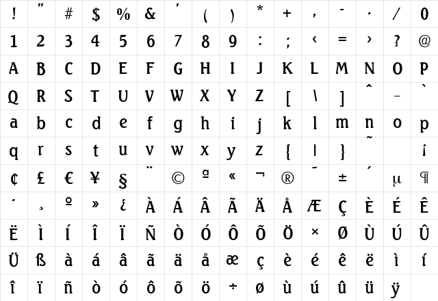 SeagullSerial Regular  glyph index