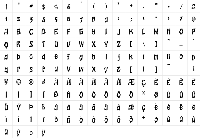 Woodcut-Condensed Normal  glyph index