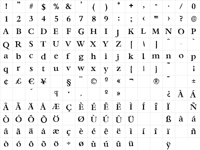 BernsteinAntique-Medium Regular  glyph index