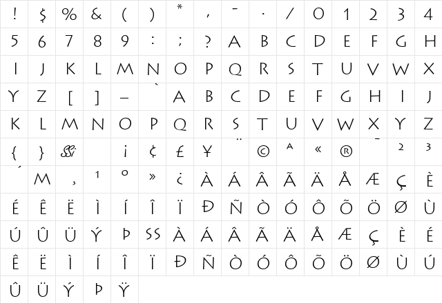 Austere Light SSi Light  glyph index