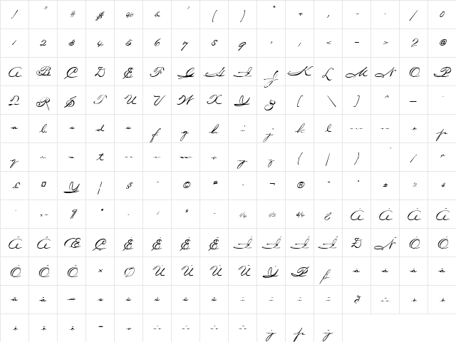 CarpenterICG Medium  glyph index