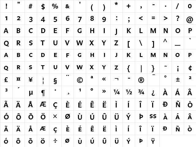 Legato SC Semi Bold  glyph index