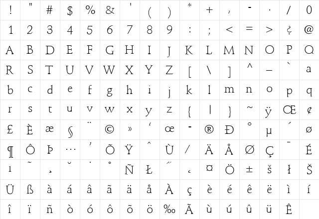 StempelSchneidler-Light Regular  glyph index