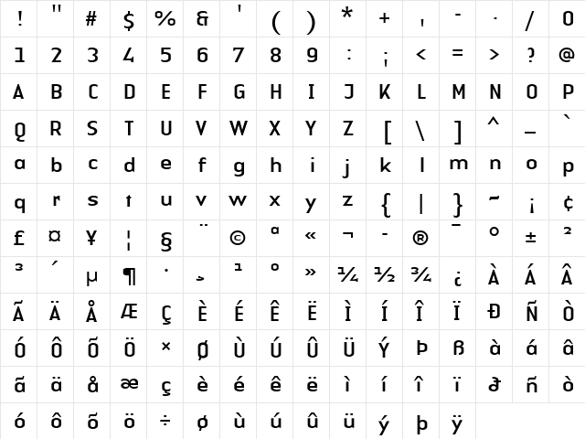 LTAuthenticSans Regular  glyph index