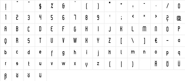 Slimania2 Regular  glyph index