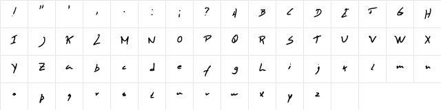Marco_handwrite Regular  glyph index
