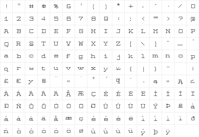 Valgal Regular  glyph index