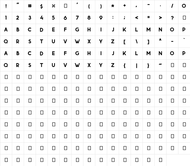 Momcake Bold  glyph index