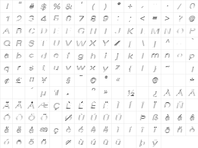 Regular 1 Regular  glyph index