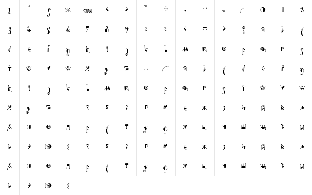 Moonchild Normal  glyph index