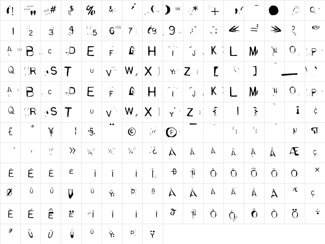 GLADYS Medium  glyph index