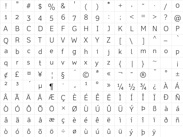 Felbridge Std Light  glyph index