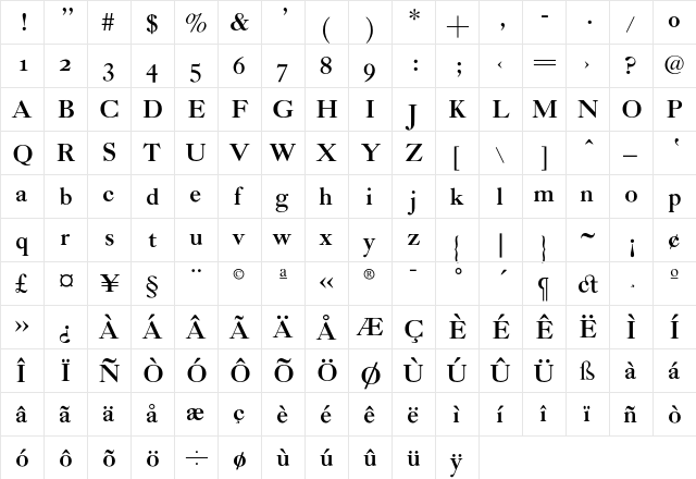 CaslonBoldH Regular  glyph index
