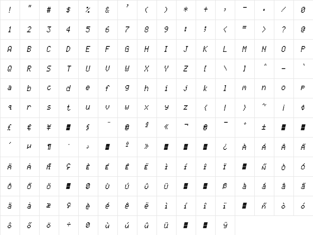 CallFourS-Italic Regular  glyph index