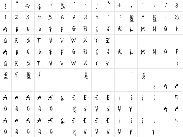 Hysterical Regular  glyph index
