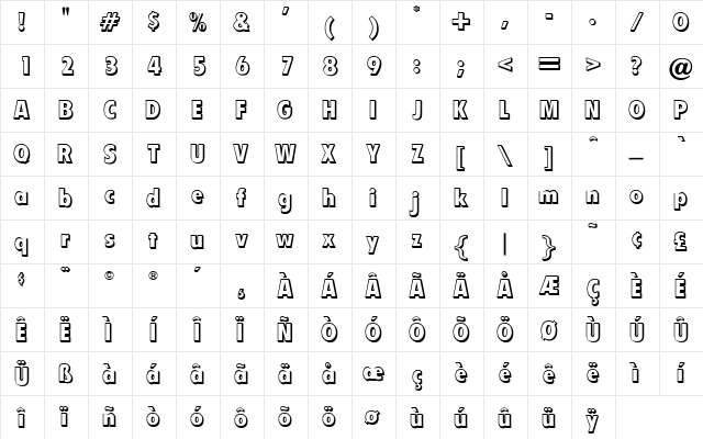 OPTIVanDyke Regular  glyph index