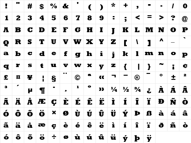 Rockwell-ExtraBold Extra Bold  glyph index