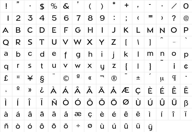 Napoli-Medium Regular  glyph index