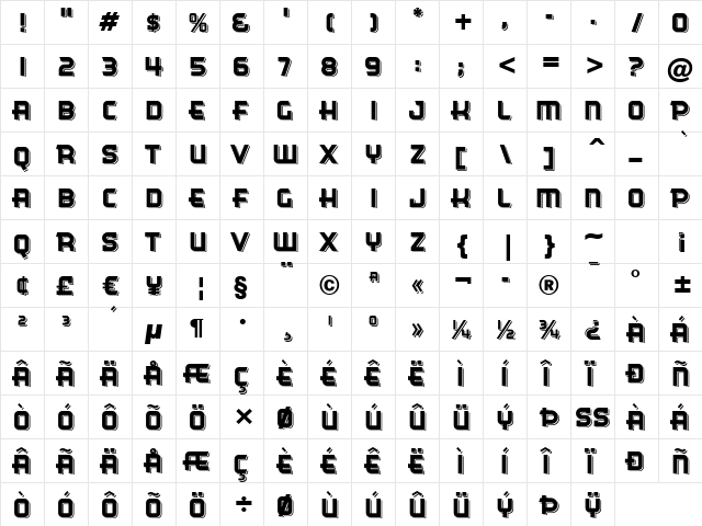 Cinema Gothic BTN Shadow Regular  glyph index