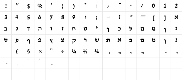 Tzipporah Regular  glyph index