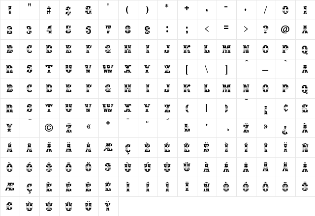 Houdini Regular  glyph index