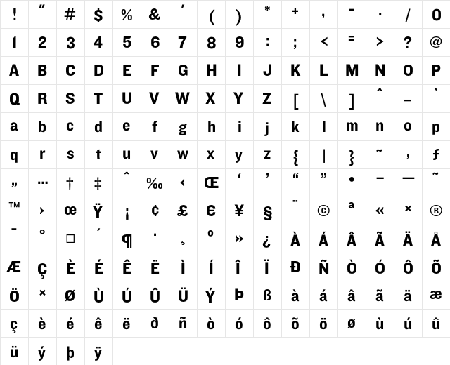Knockout HTF51-Middleweight  glyph index