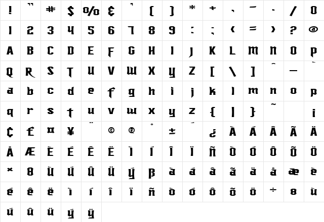 SF Ironsides Extended Regular  glyph index
