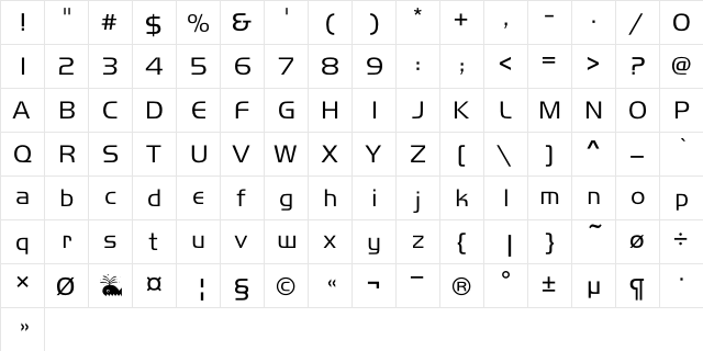 HarRierC Regular  glyph index