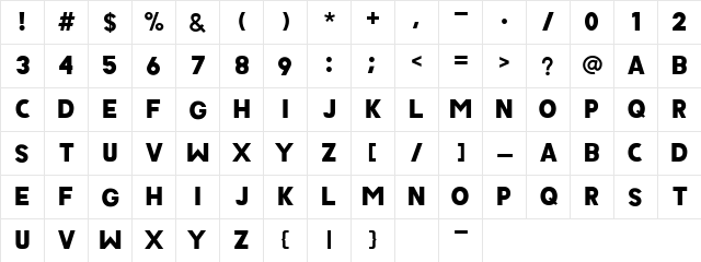 JAVATA Regular  glyph index