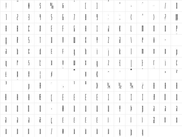Phantacon Regular  glyph index