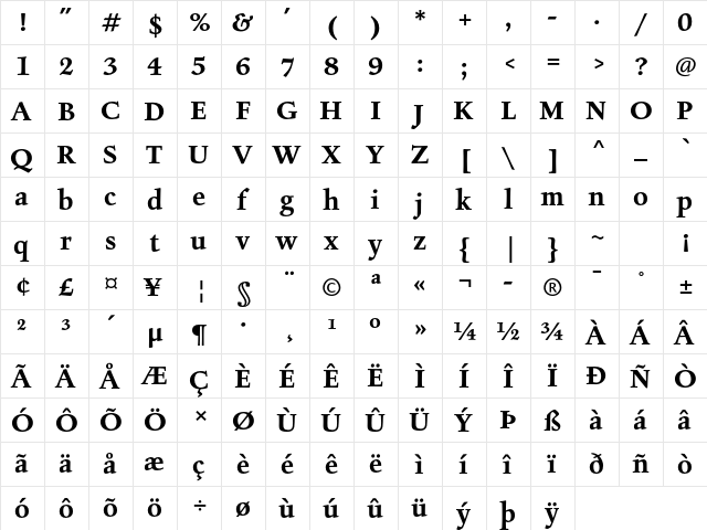 Figural Std Bold  glyph index