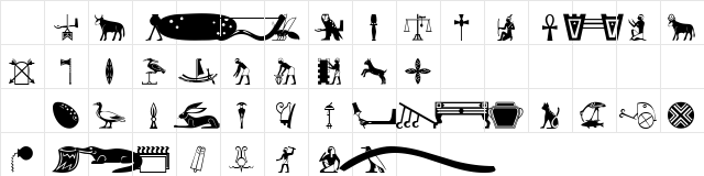 101! HieroglyphiX I Regular  glyph index