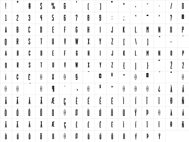 HeraldGothic Regular  glyph index