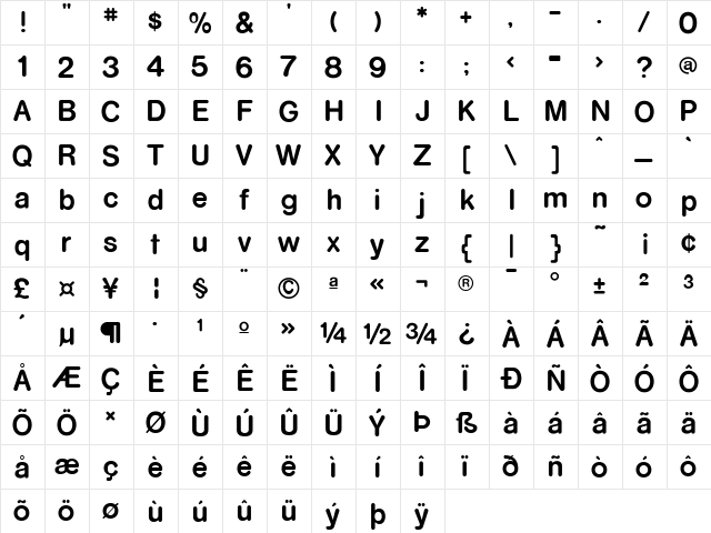 RockoFLF Bold  glyph index