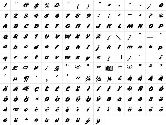 BrushHandExpanded Regular  glyph index