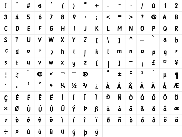TrampaInteP卩nKuk Slyna Regular  glyph index