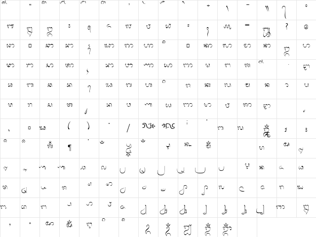 Bali Simbar-B Regular  glyph index