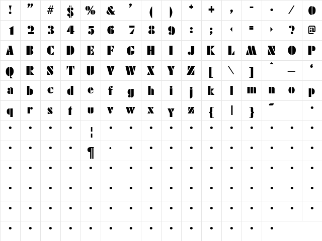 QTFuturePoster Regular  glyph index