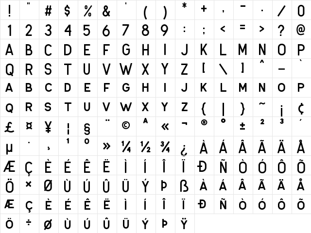 Antone Clean  glyph index