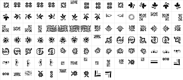 Baroque Borders PT Version A  glyph index