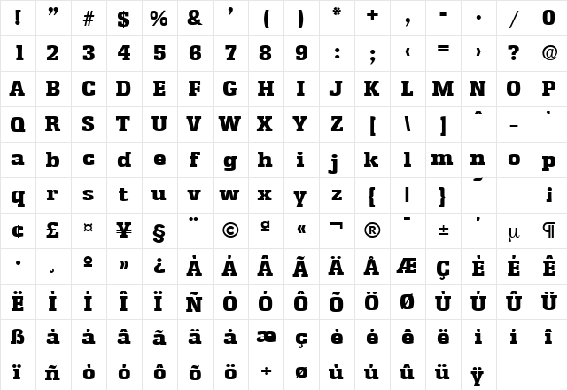 Enschede-Serial-Heavy Regular  glyph index